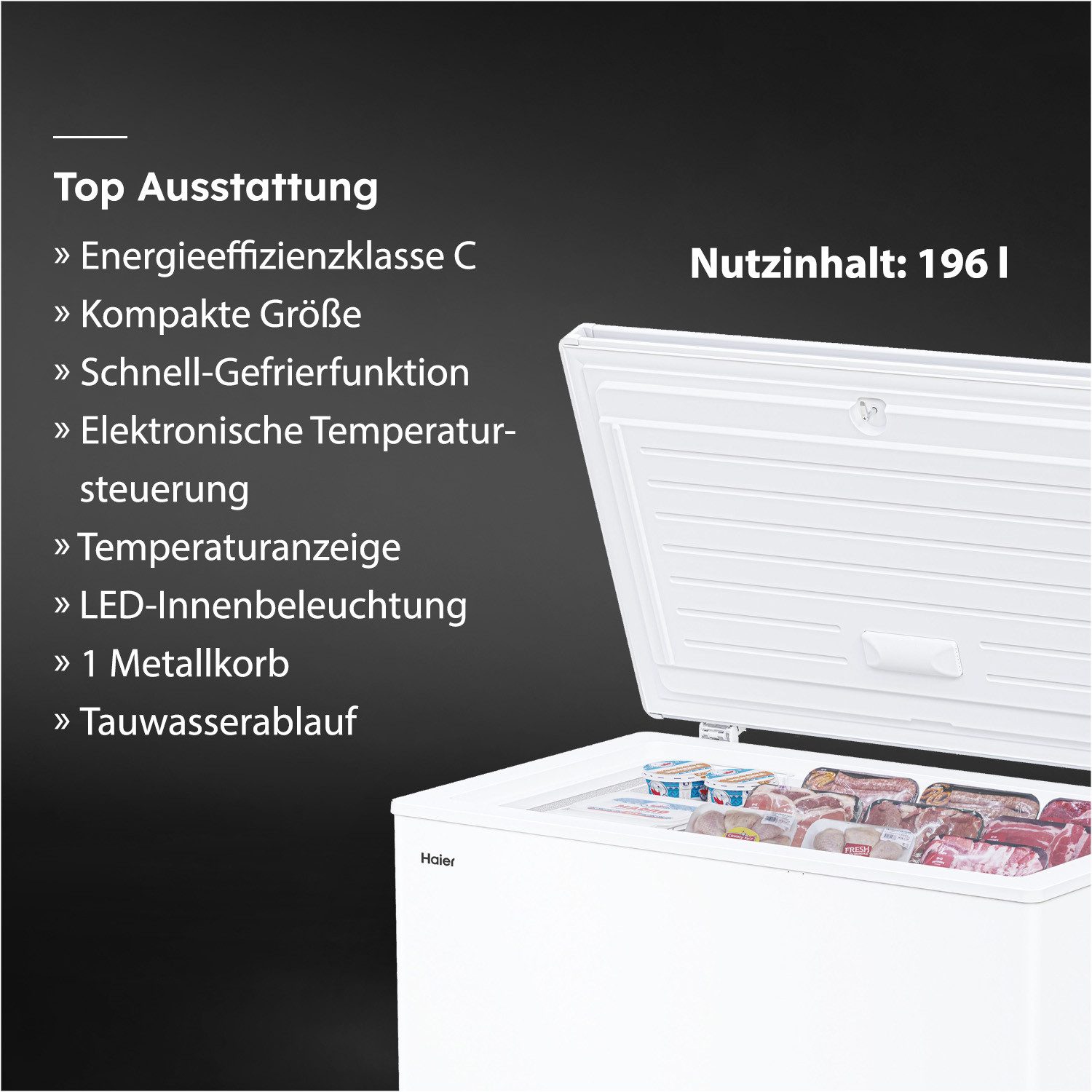 Haier Gefriertruhe Chest Freezer HCE200C, 91,5 cm breit, 196 l, Kompakte Größe: Flexibel einsetzbar