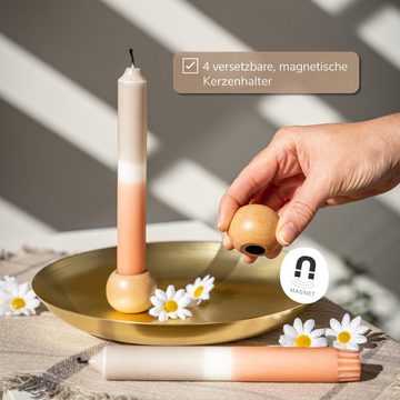 bremermann Kerzenhalter Tablett, 4 magnetischer Kerzenhalter, Stabkerzen Kerzenständer gold