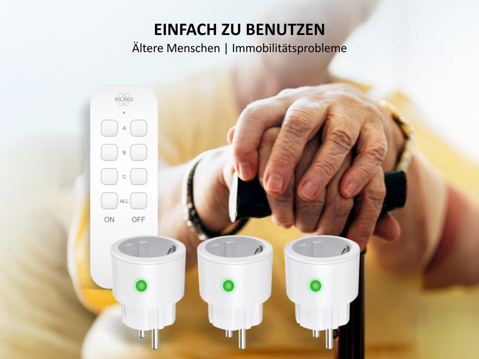 Elro Funksteckdose, 3er Set schaltbare Steckdose mit Fernbedienung, Zwischenstecker Ø 5cm