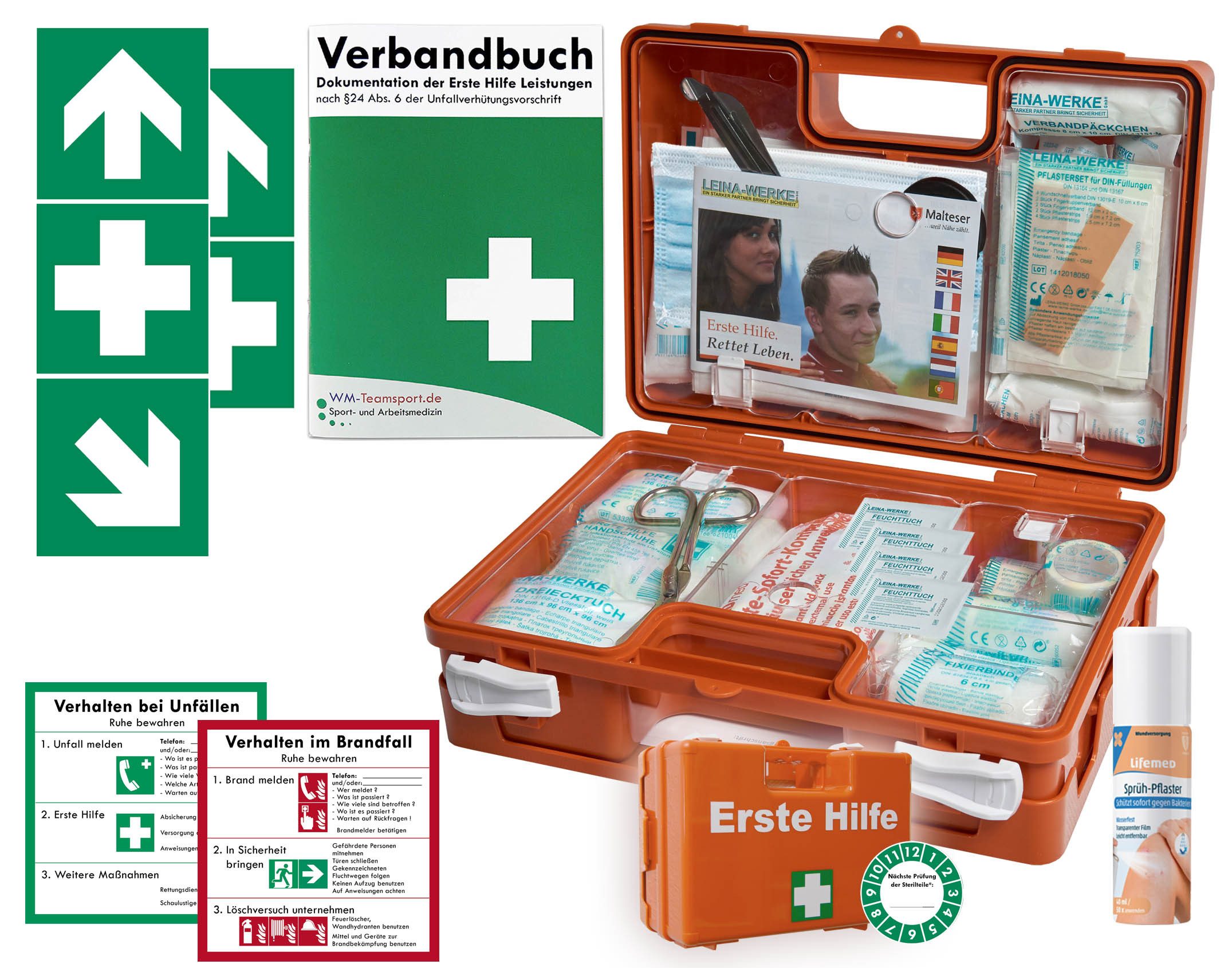 WM-Teamsport Erste-Hilfe-Koffer Erste-Hilfe-Koffer (K) DIN 13157 + Sprühpflaster + Aufkleber