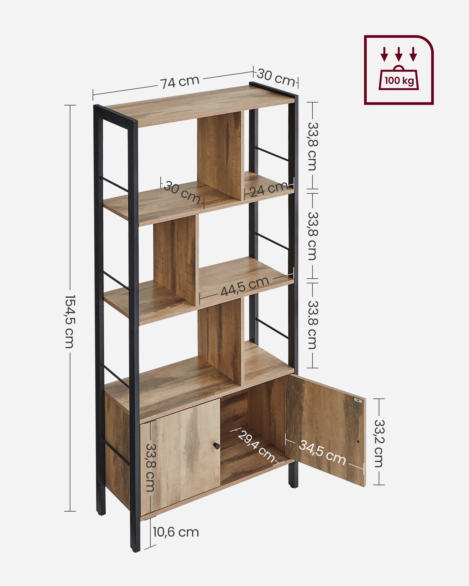 VASAGLE Bücherregal geräumiger Bücherschrank mit 4 offenen Ebenen, freistehendes Regal mit Stahlgestell für Wohnzimmer, Küche und Büro – Bild 4 von 5