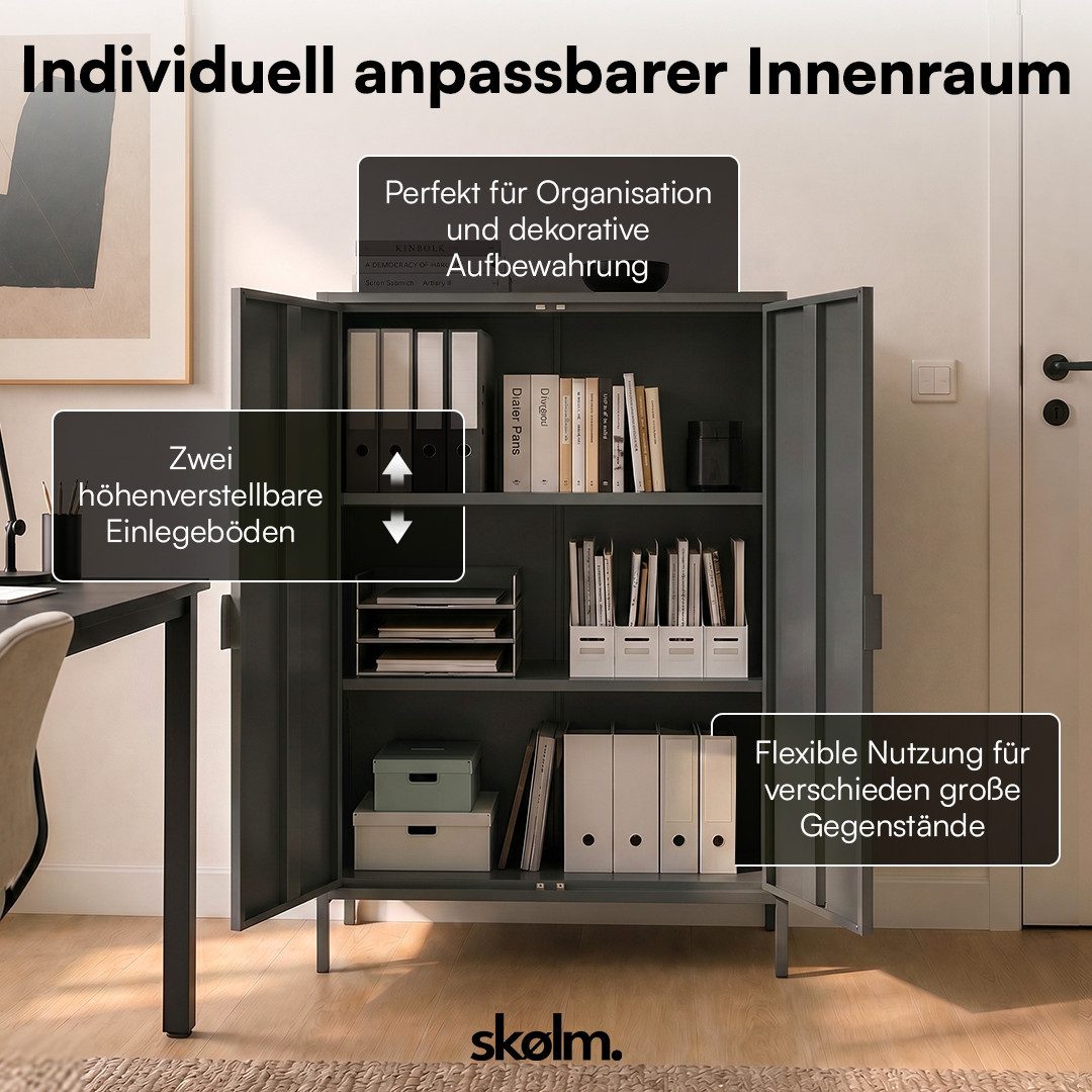 skølm Kommode Ituri aus Metall (Schwarz), Highboard mit 2 Einlegeböden, höhenverstellbare Füße