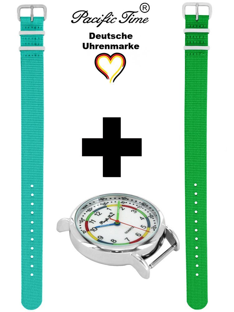 Kinder Mix Wechselarmband, Versand Pacific Time und Gratis Match First Quarzuhr und türkis - Design Armbanduhr Lernuhr grün Set