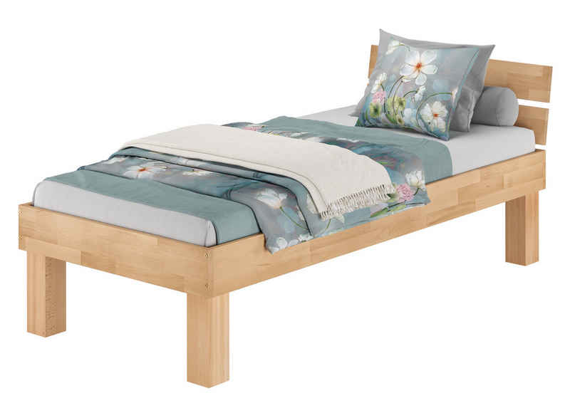 ERST-HOLZ Bett Überlanges Bett mit zweierlei Füßen, wählbare Breite ohne Zubehör, Buchefarblos lackiert