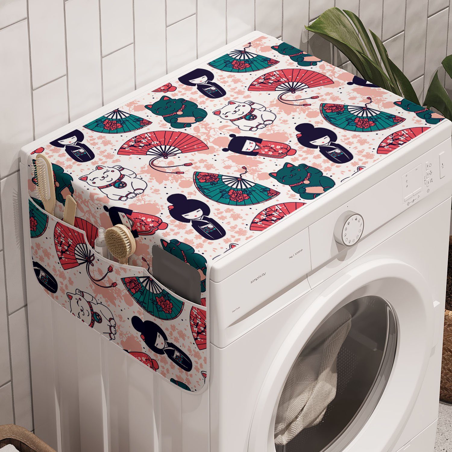 Abakuhaus Badorganizer Anti-Rutsch-Stoffabdeckung für Waschmaschine und Pattern Items Trockner, Luck japanische Katze