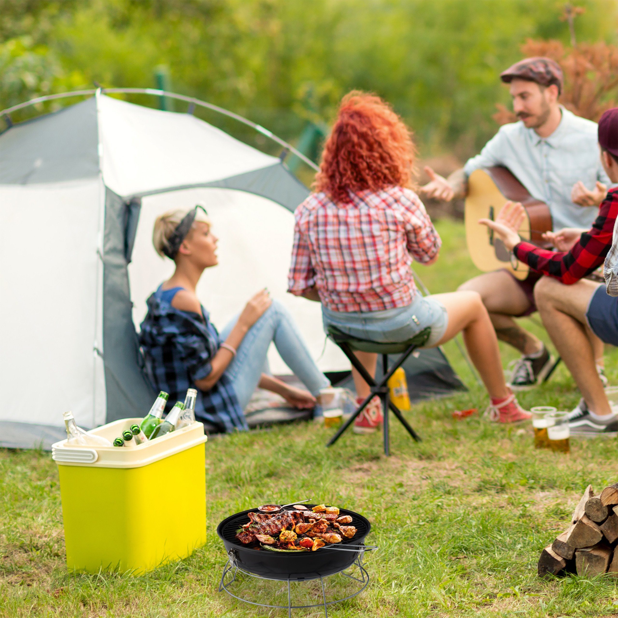 relaxdays Holzkohlegrill Kugelgrill tragbar, schwarz