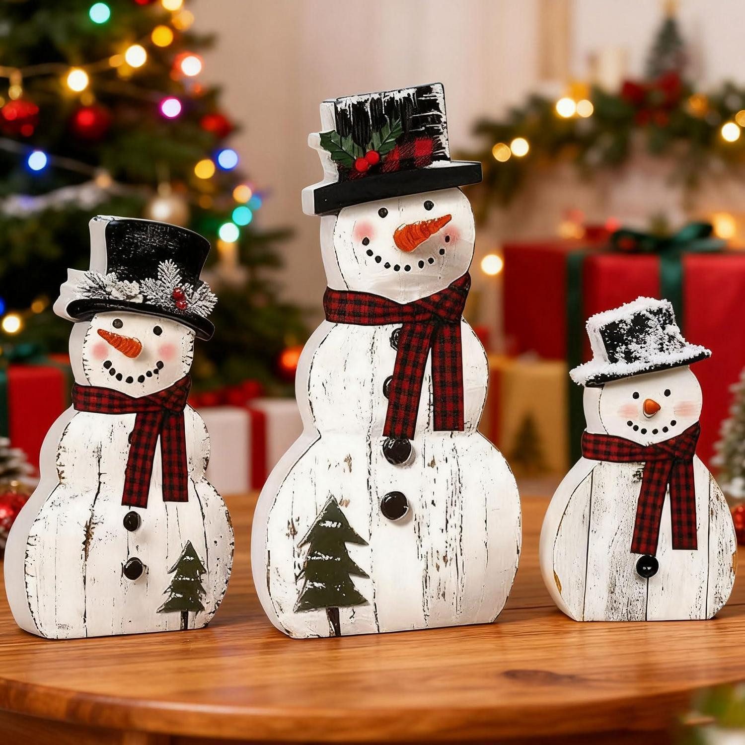 LuxusKollektion Schneemann Weihnachtsdeko Schneemann Holz 3er Set (3 St)