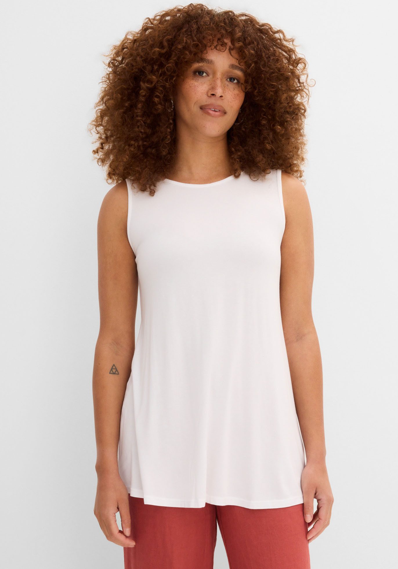 bonprix Shirttop (Packung, 2-tlg) Longtop in dezenter A-Linie, ärmellos, Viskose-Jersey mit Stretch