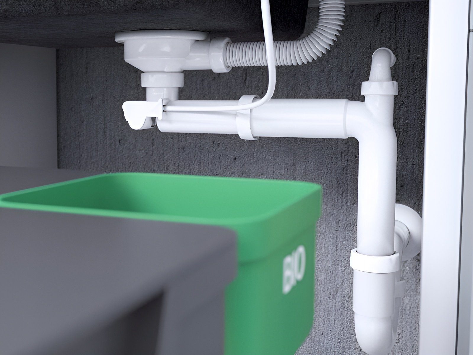 KOLMAN Küchenspüle Einzelbecken T.III Granitspüle, Rechteckig, 49.5/57 cm, Grau, Space Saving Siphon GRATIS