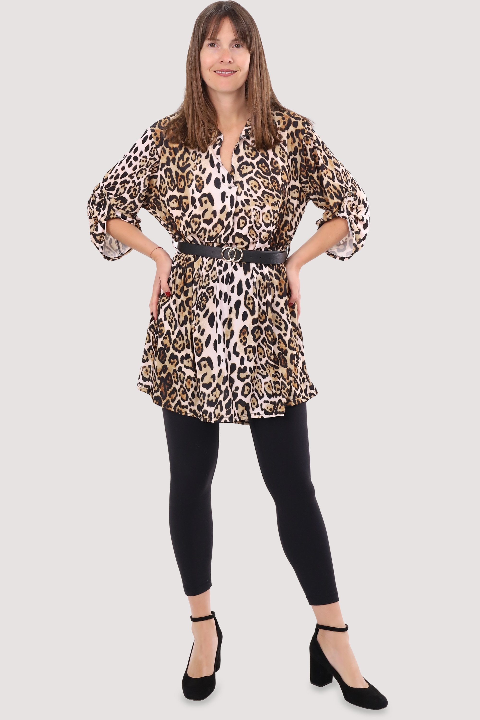 malito more Gürtel Kleid Animalprint Bluse 23203 mit Gepard Druckkleid Einheitsgröße fashion Tunika 1 than