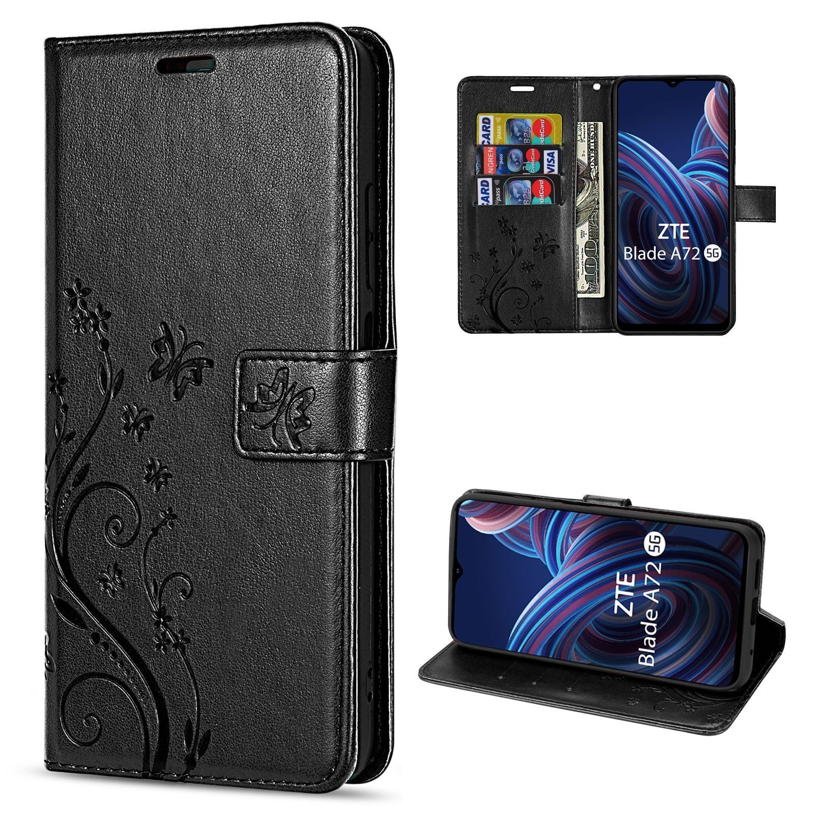 betterfon Handyhülle Handytasche für ZTE Blade V40 Vita Klapphülle, Bookstyle-Hülle: Magnetverschluss 3 Kartenfächer & Standfunktion