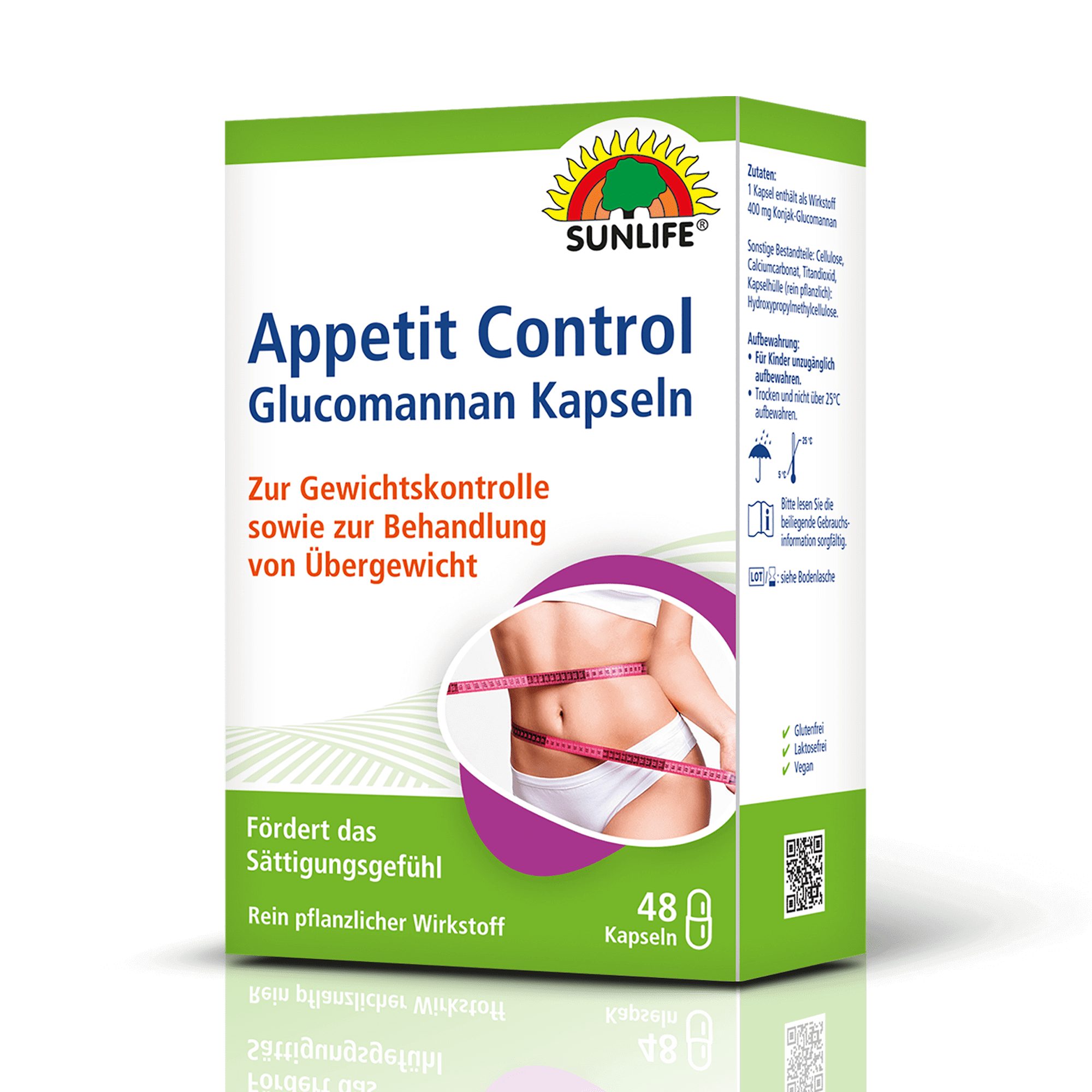 SUNLIFE SUNLIFE® Appetit Control Glucomannan Kapseln Appetitkontrolle Abnehmen Jeweils 2-3 Kapseln 0,5-1 Stunde vor den Mahlzeiten