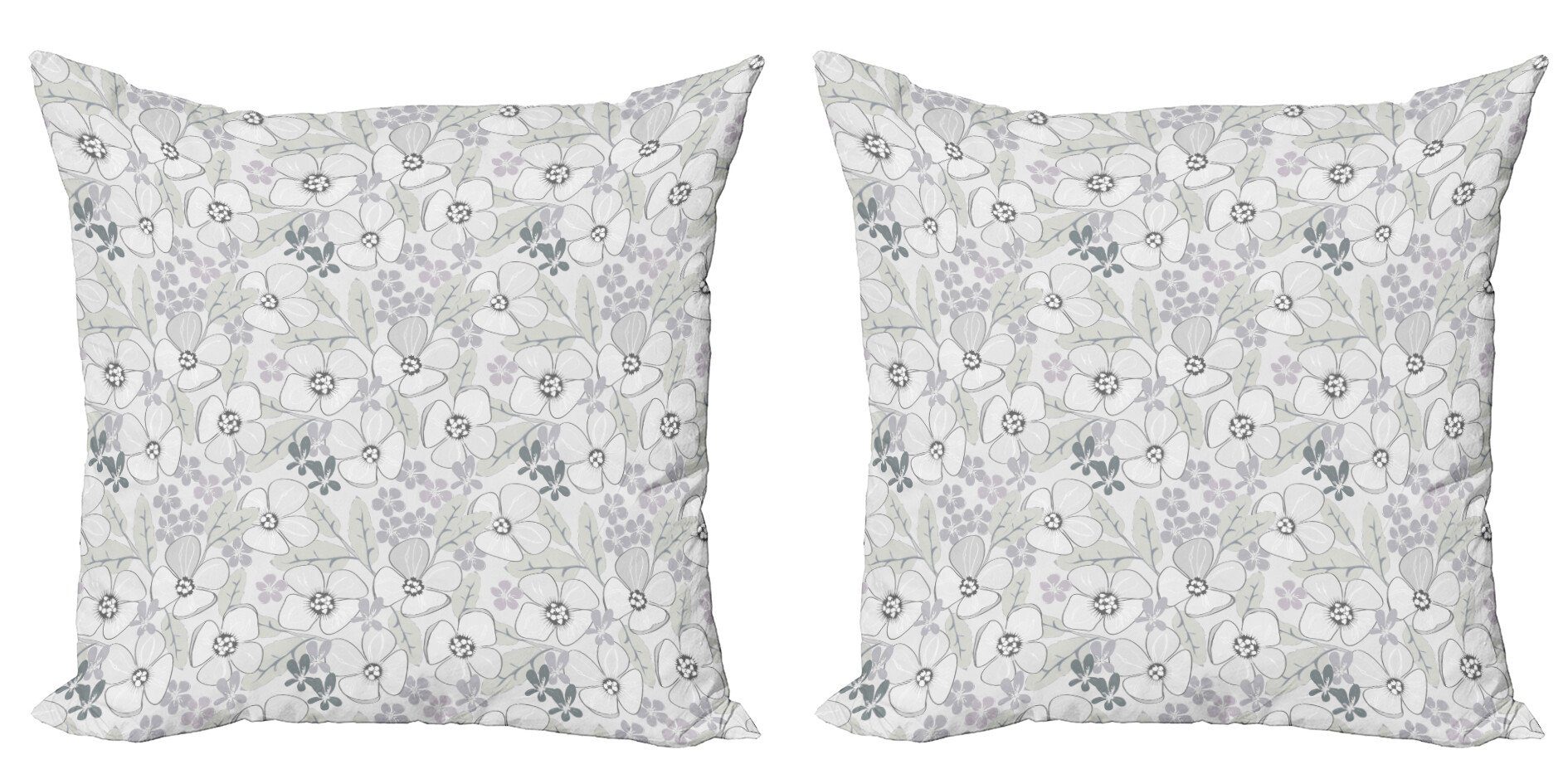 Kissenbezüge Modern Accent Doppelseitiger Grau Digitaldruck, Abakuhaus Abstrakt Blumen Sketchy (2 Stück)