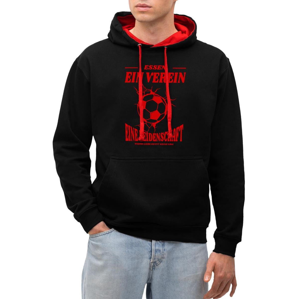 Spreadshirt Hoodie Essen Fußball Fan Leidenschaft Unisex Kontrast Hoodie (1-tlg)