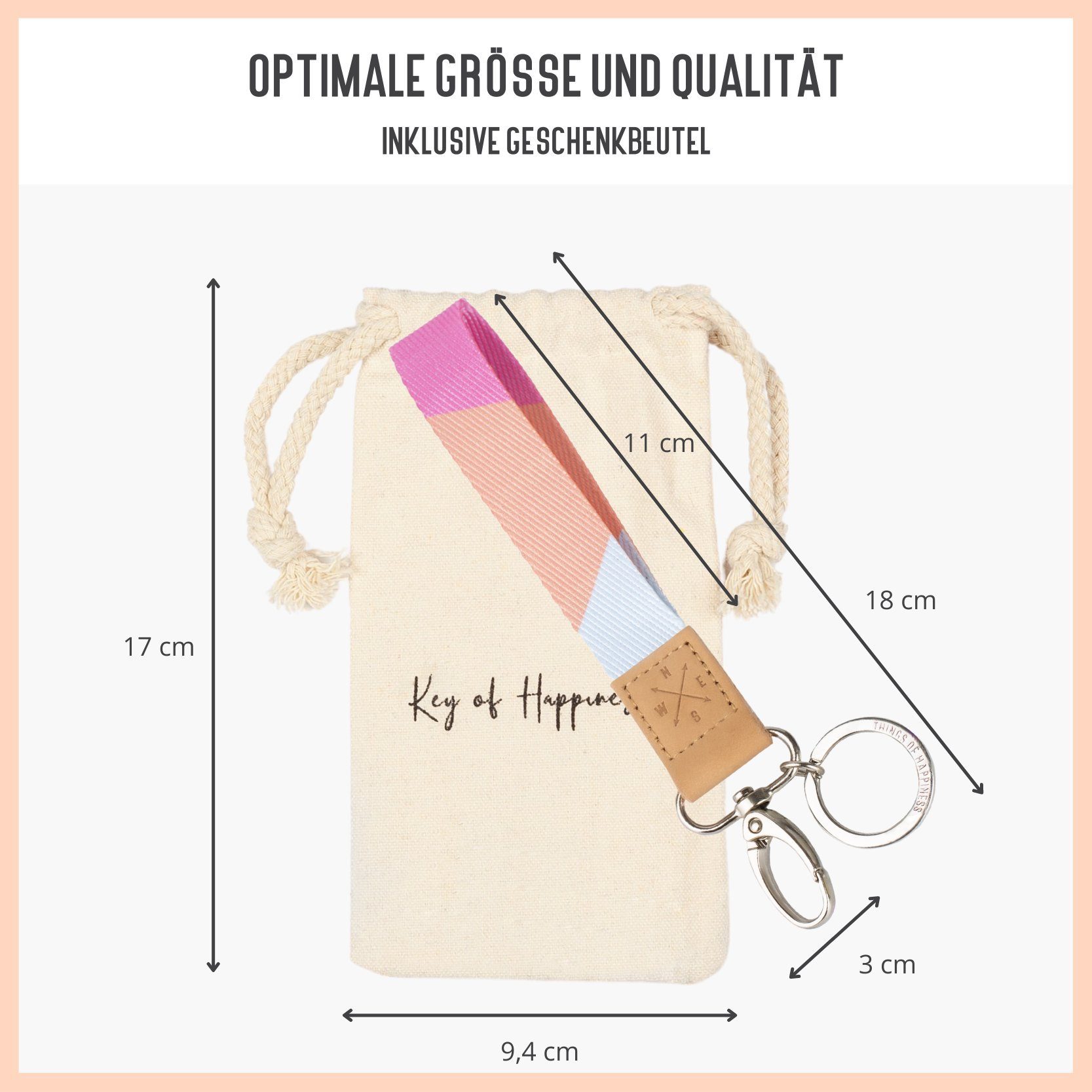 Things of Happiness Schlüsselanhänger Schlüsselband kurz mit Schlüsselring und Karabiner, kurzes Lanyard, Geschenk