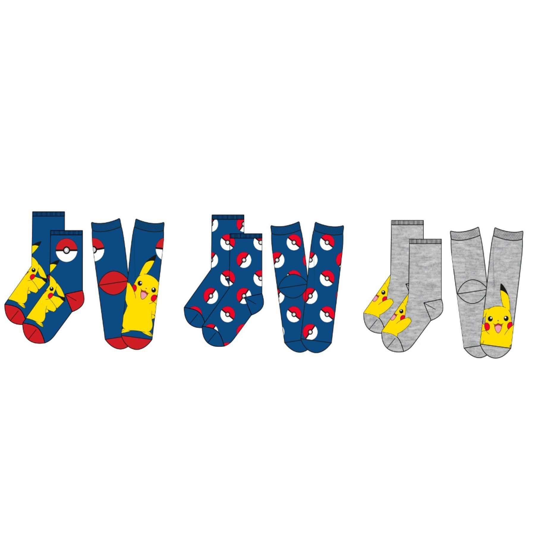 Textiel Trade B.V. Langsocken Pokémon 3er-Pack Baumwollmix Strümpfe mit Motivdruck