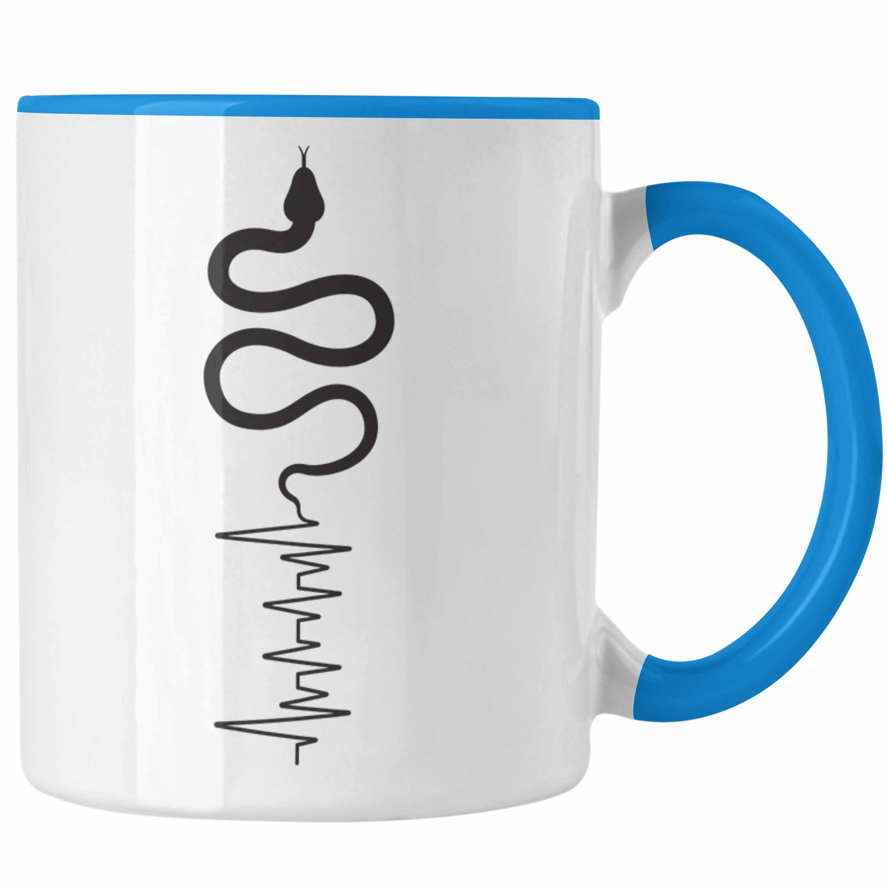 Trendation Tasse Trendation - Schlangen Herzschlag Tasse Geschenk für Schlangen Zücher Blau