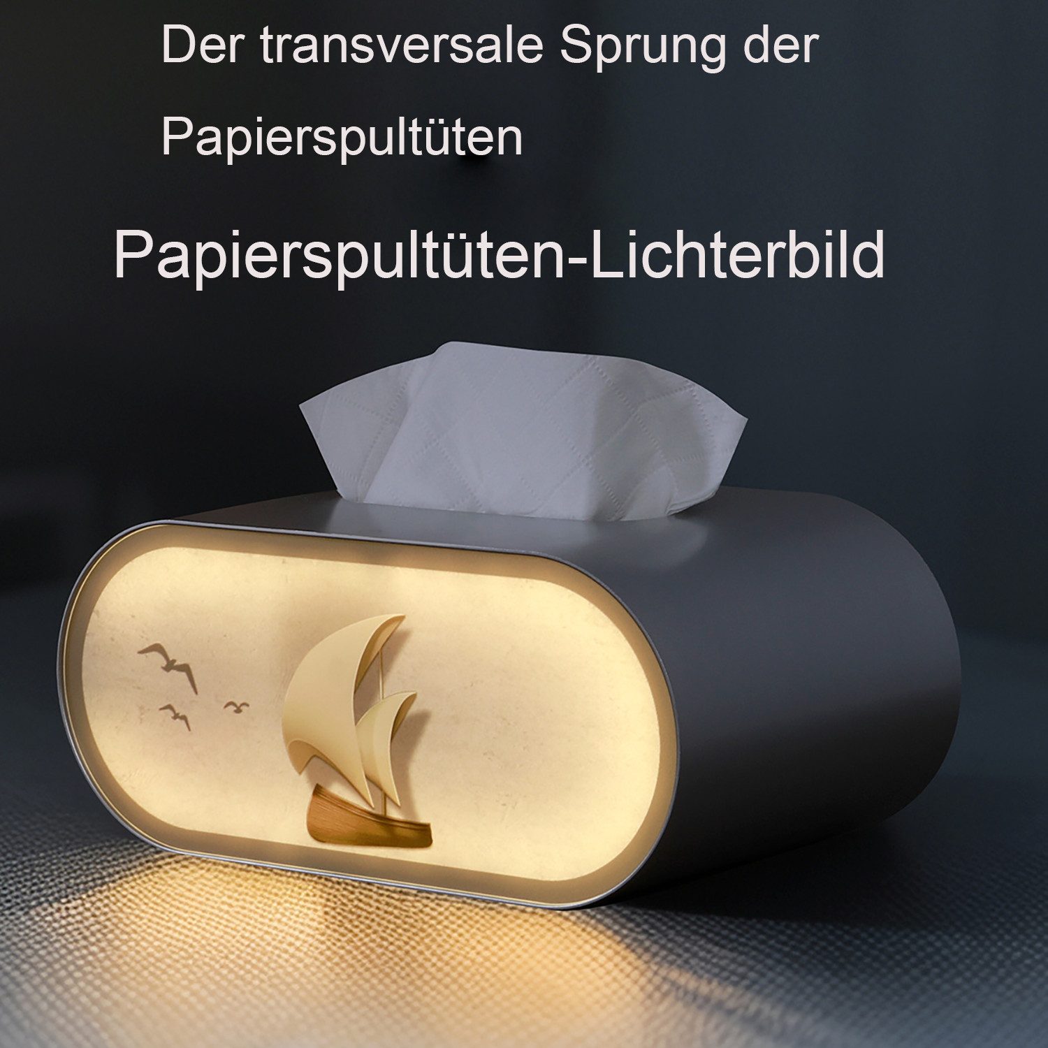 ibettertec Papiertuchbox Taschentuchbox mit Licht (Set, 1 St., Papierhandtuch-Box Nachtlicht, LED-Licht, silberfarbener Edelstahl), Nachtlicht-Tissuebox, Dreifarbige Beleuchtung, stufenlos dimmbar