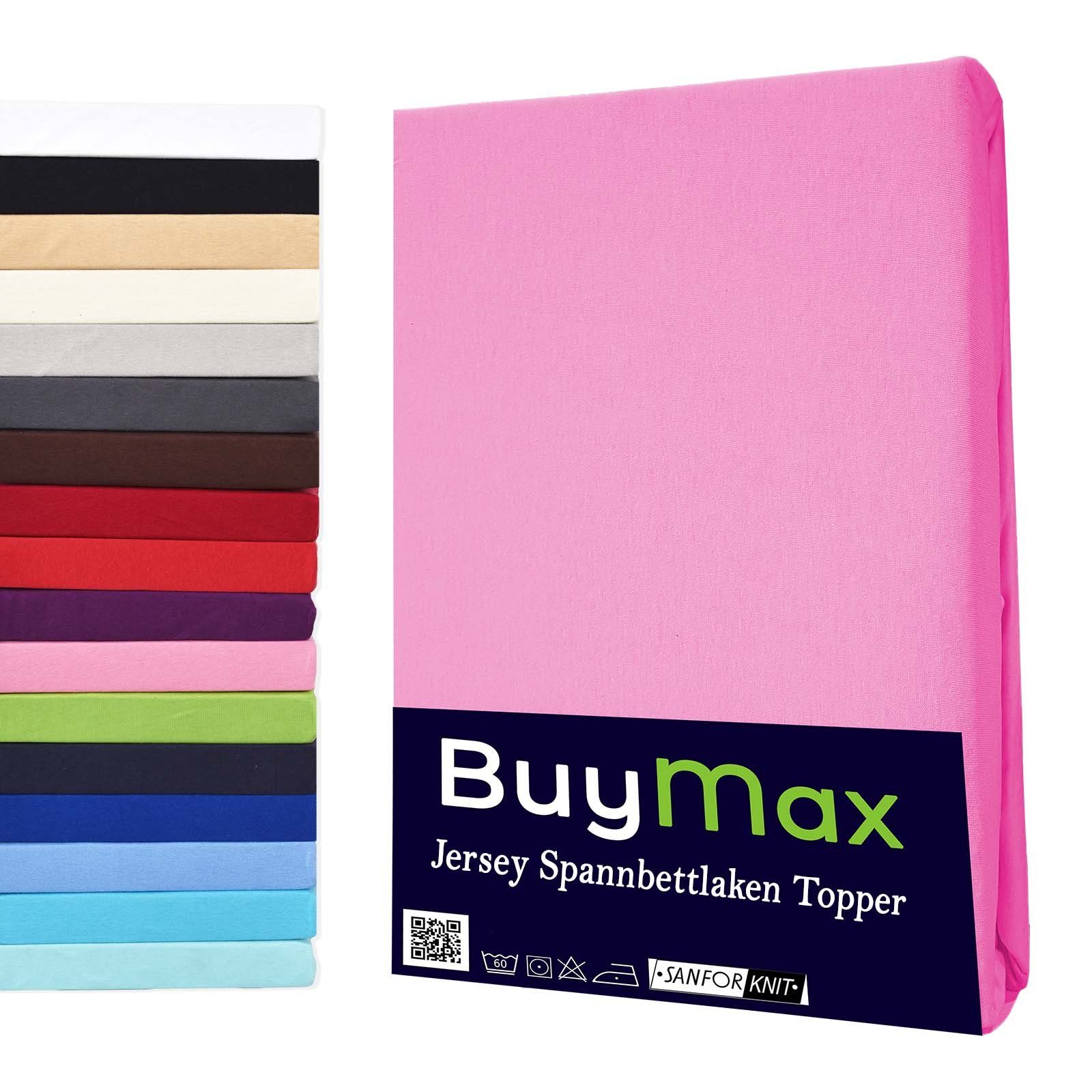 Spannbettlaken Topper, Buymax, Jersey, Gummizug: Rundumgummi, 100% Baumwolle aus Jersey Stoff, Pflegeleicht und Atmungsaktiv mit Rundumgummi für Topper bis 9 cm Höhe in Verschiedenen Farben und Größen Altrosa