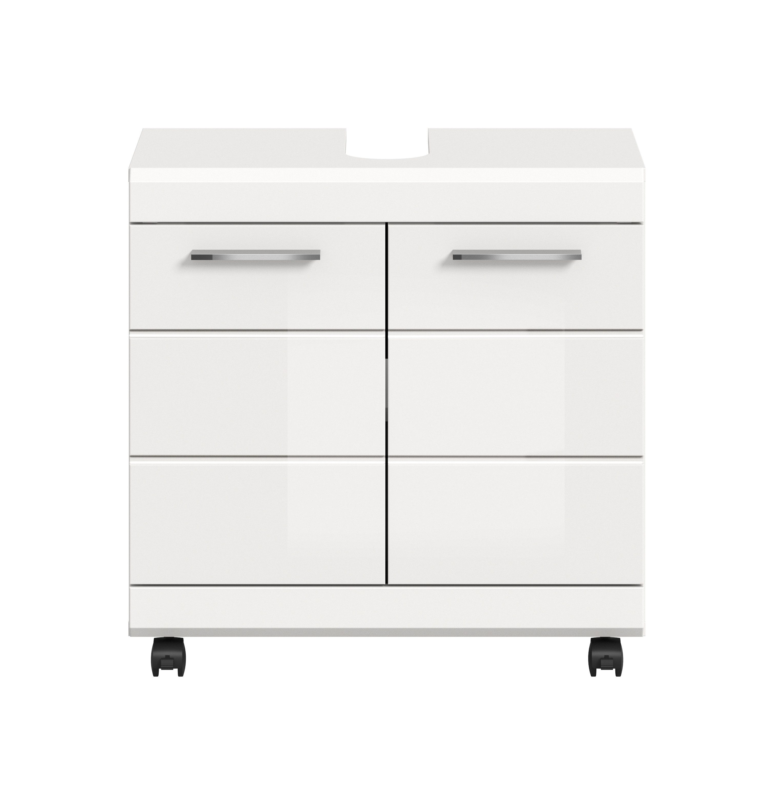 furnling Waschbeckenunterschrank auf Rollen - Scott mit Siphon-Ausschnitt und pflegeleichter Hochglanz-Front, Breite 60 cm – Bild 3 von 5