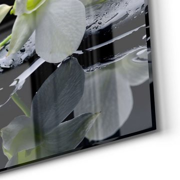 DEQORI Glasbild 'Orchidee mit Zen-Steinen', 'Orchidee mit Zen-Steinen', Glas Wandbild Bild schwebend modern