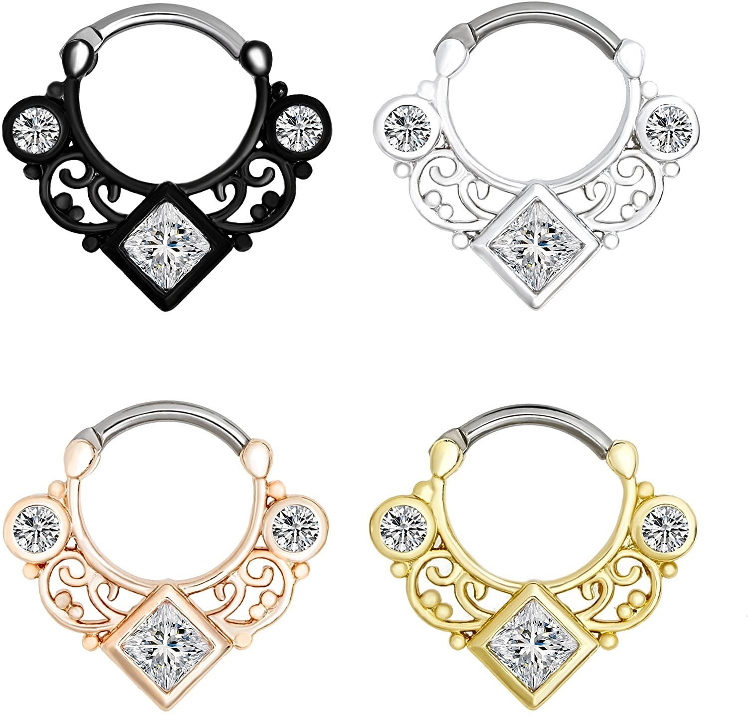 Karisma Piercing-Set Karisma Titan G23 Septum Clicker Segment Ring Nasenring Nasenpiercing Zirkonia - 1,2x8mm tsc-h013 - Roségold