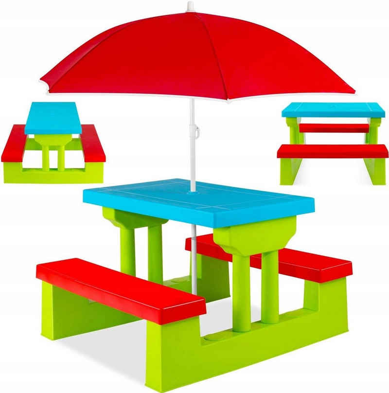 COIL Garten-Kindersitzgruppe Kindersitzgruppe,Picknickset,Kindertische,Gartentische,Kindersitzbank, Regenschirm, Material: PP + Stahl