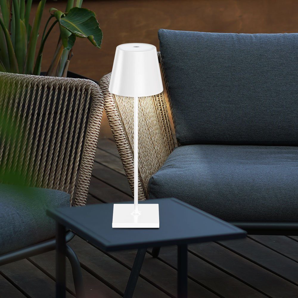 SIGOR Außen-Tischleuchte, LED-Leuchtmittel fest verbaut, Warmweiß, Außenleuchte Tischleuchte weiß LED Touchdimmer Akku Tischlampe dimmbar