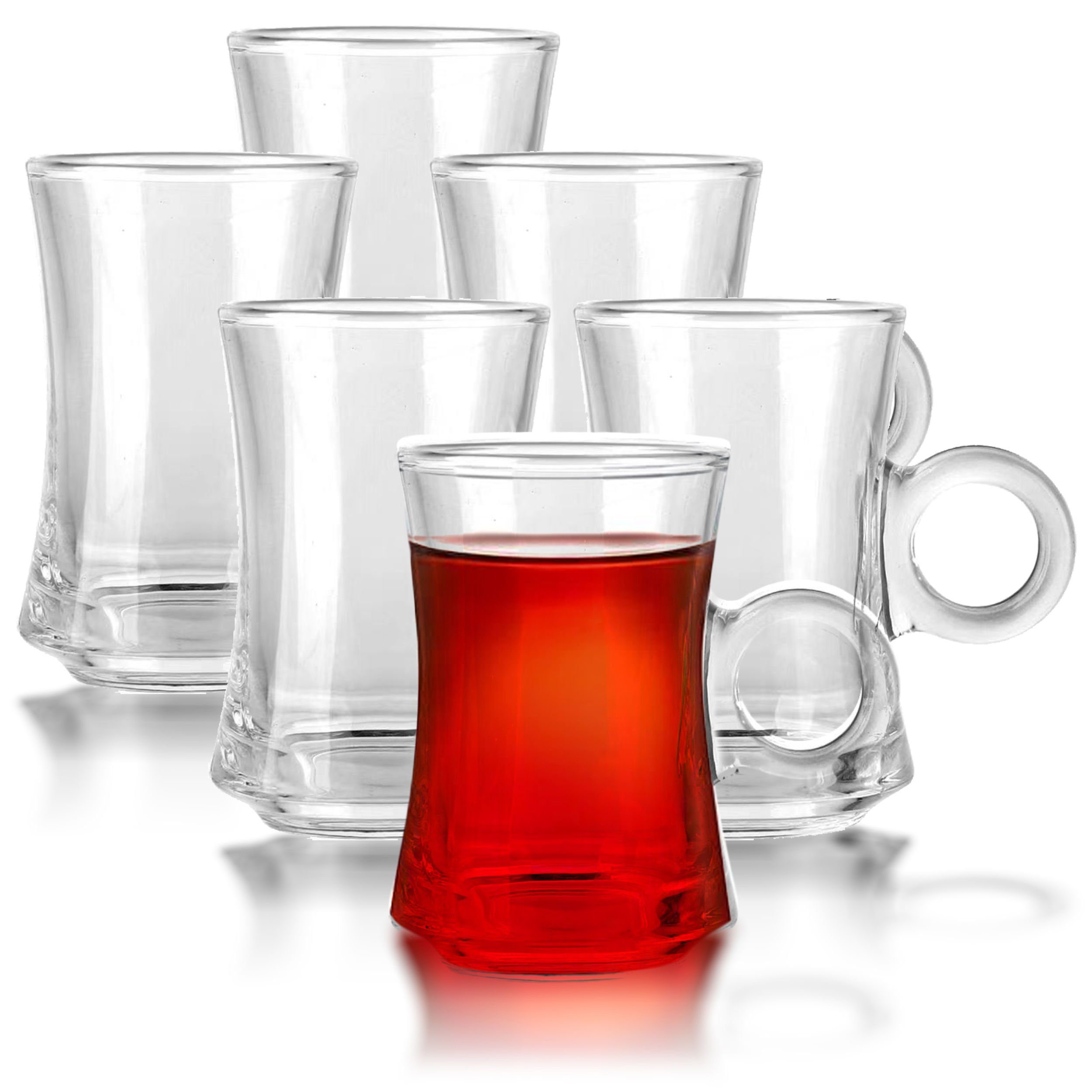 Melody Teeglas Teetassen Glastassen 6er Set mit Griff für 6 Personen spülmaschinenfest Trinkgläser für Tee Schwarztee Cay, 6-teilig