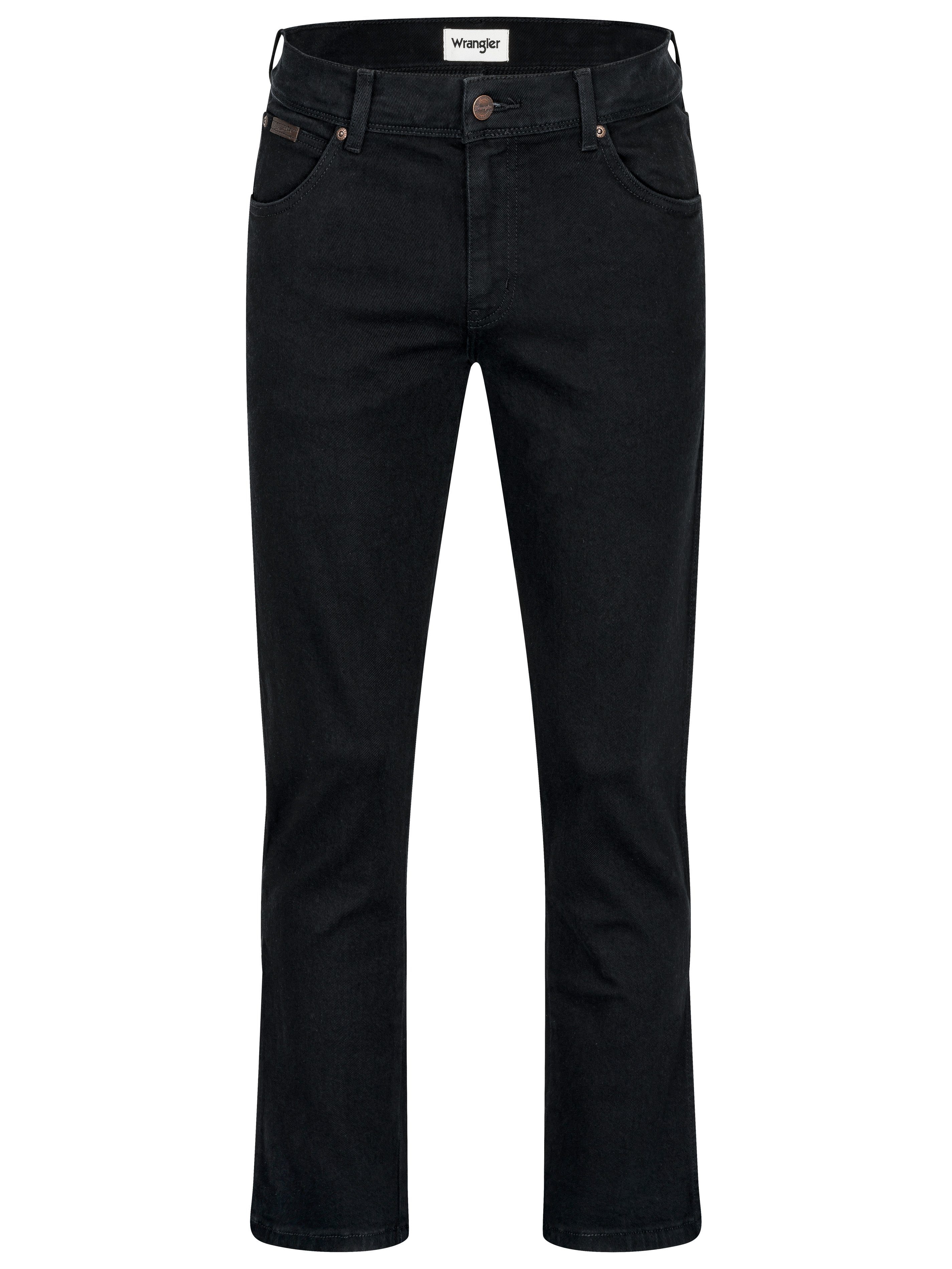 Herrenjeans Straight-Jeans Gürtel Texas brauner Black Gürtel + mit Authentic Straight Wrangler Stretch Overdye Jeans