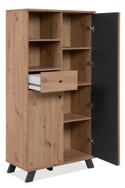 Finori Highboard Highboard Medan, mit 3D-Lamellen, Artisan Eiche / anthrazit