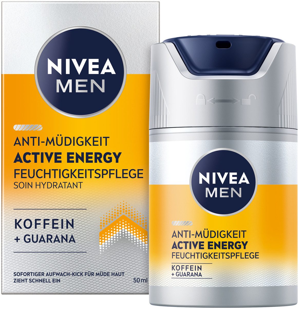 Nivea Men Gesichtspflege Active Energy Feuchtigkeitspflege Koffein Guarana 2x50ml Set, 2-tlg., Mikroplastikfreie Formel gemäß UNEP-Definition