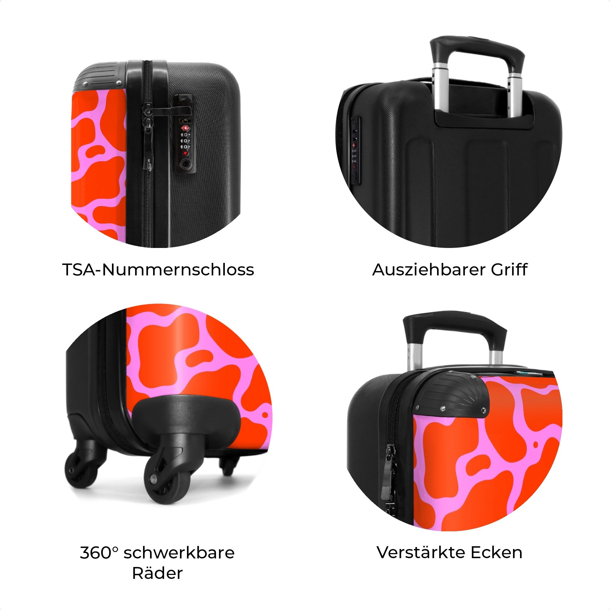 NoBoringSuitcases.com© Hartschalen-Trolley Organisches Punktmuster in Rot und Rosa 55x35x20cm, 4 Rollen, Handgepäck Koffer & Trolleys, Luggage, Reisekoffer Frauen