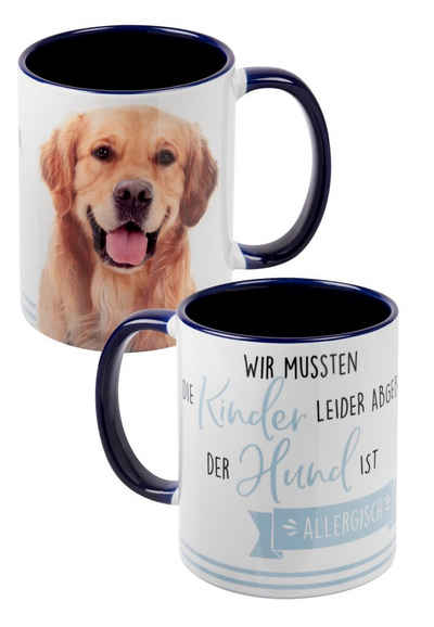 United Labels® Tasse Hunde Tasse - Golden Retriever Hund ist allergisch Weiß Blau 320 ml, Keramik