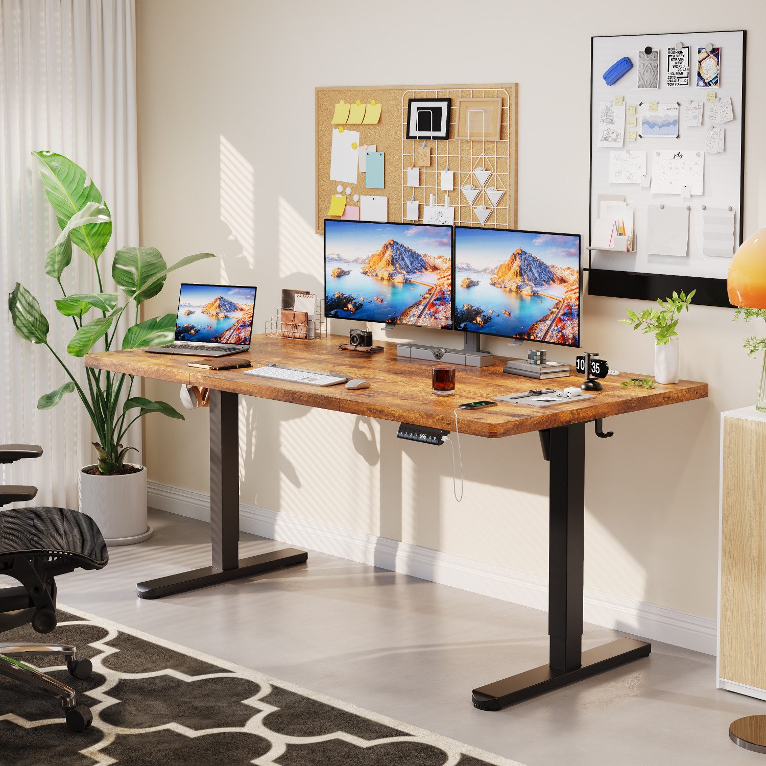 HOMALL Schreibtisch Höhenverstellbarer Elektrisch Schreibtisch, Vierteilige Tischplatte (GroBe MaBe: 140 x 70 cm, 160/180 x 80 cm mit USB-Ladeanschluss, in 3 Stufen hoherverstellbar)