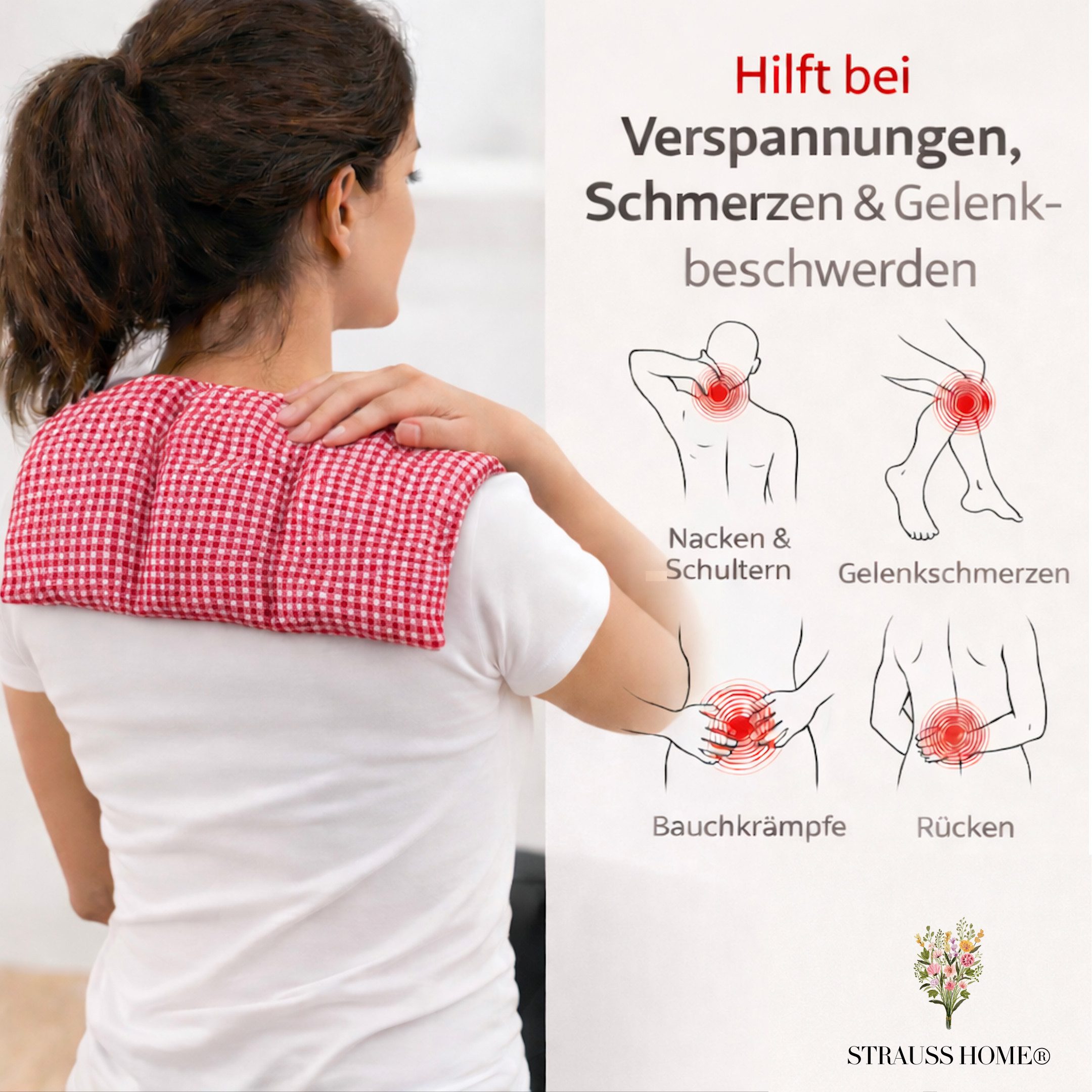Strauss Home Wärmekissen Kirschkernkissen Gross, Mikrowellengeeignet, Körnerkissen 50x20cm, (1-tlg), Vintage - 100% Baumwolle