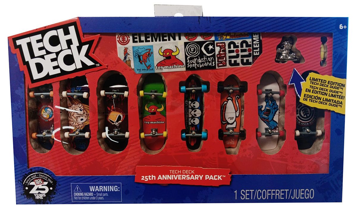 Tech Deck Fingerskateboard Tech Deck 25th Anniversary Pack Mini Finger Skateboards 8er Set mit Si, (Packung)