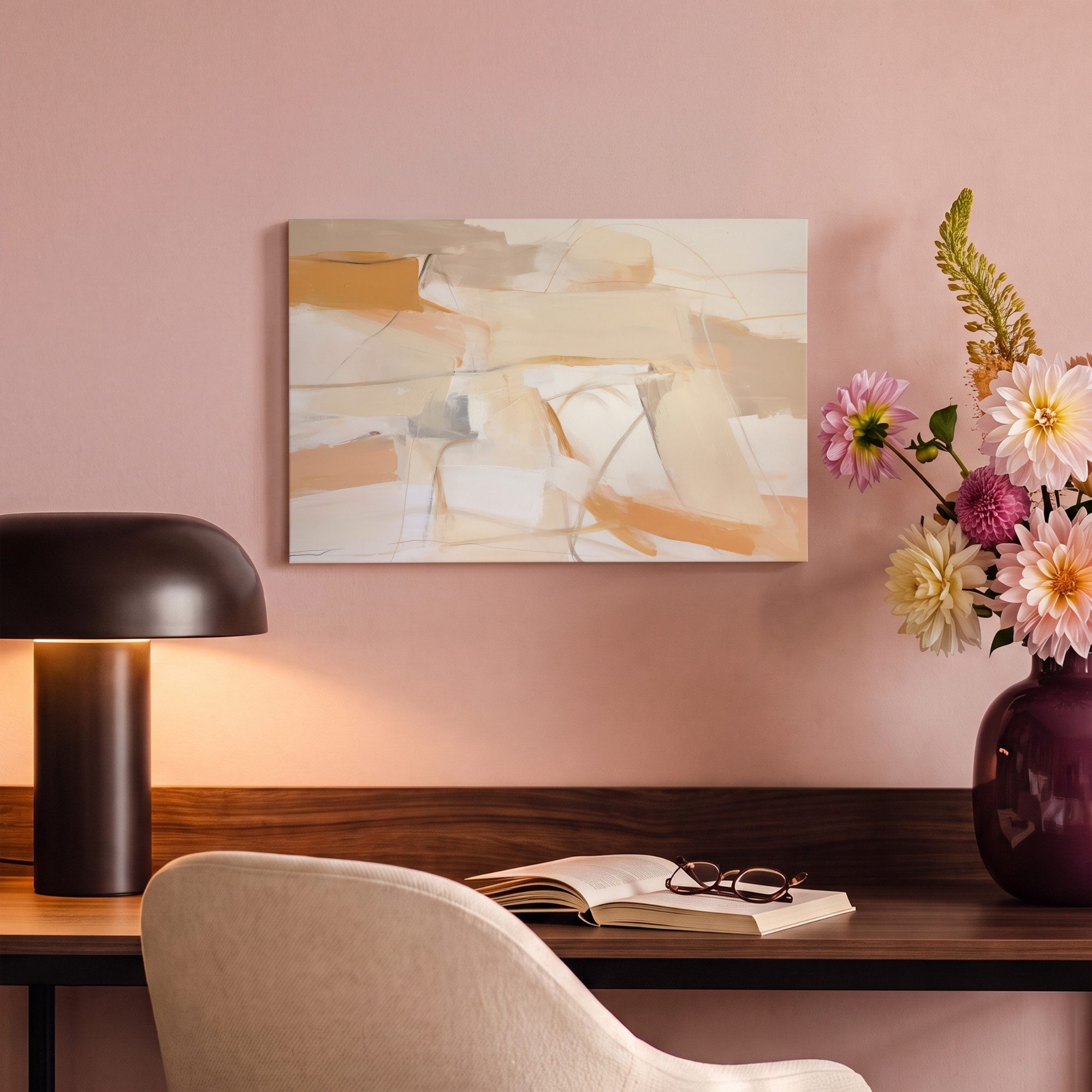 OneMillionCanvasses® Leinwandbild Abstrakt - Beige - Orange - Kunst - Modern, Fotodruck (1 St), Wandbild, Deko Schlafzimmer Wohnzimmer Flur 20x20 cm – Bild 4 von 5