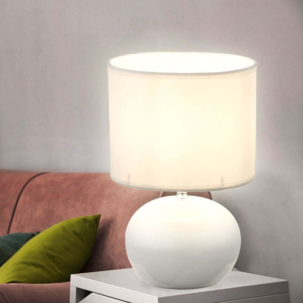 nicht Tischleuchte Globo Tischlampe beige Leuchtmittel 25 Wohnzimmer cm Keramik Tischleuchte, Textil inklusive, H