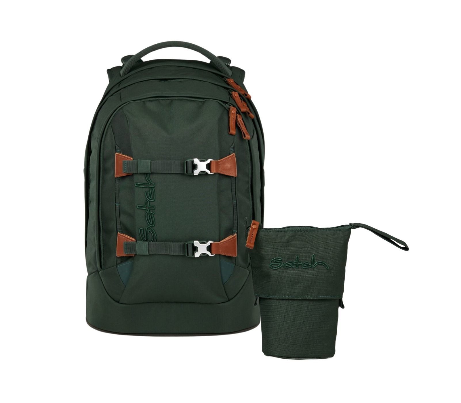 Satch Schulranzen Schulrucksack-Set PACK Nordic Forest Green 2-teilig (2-teilig), ergonomisch, Your-Size-System: auf Körpergröße anpassbar