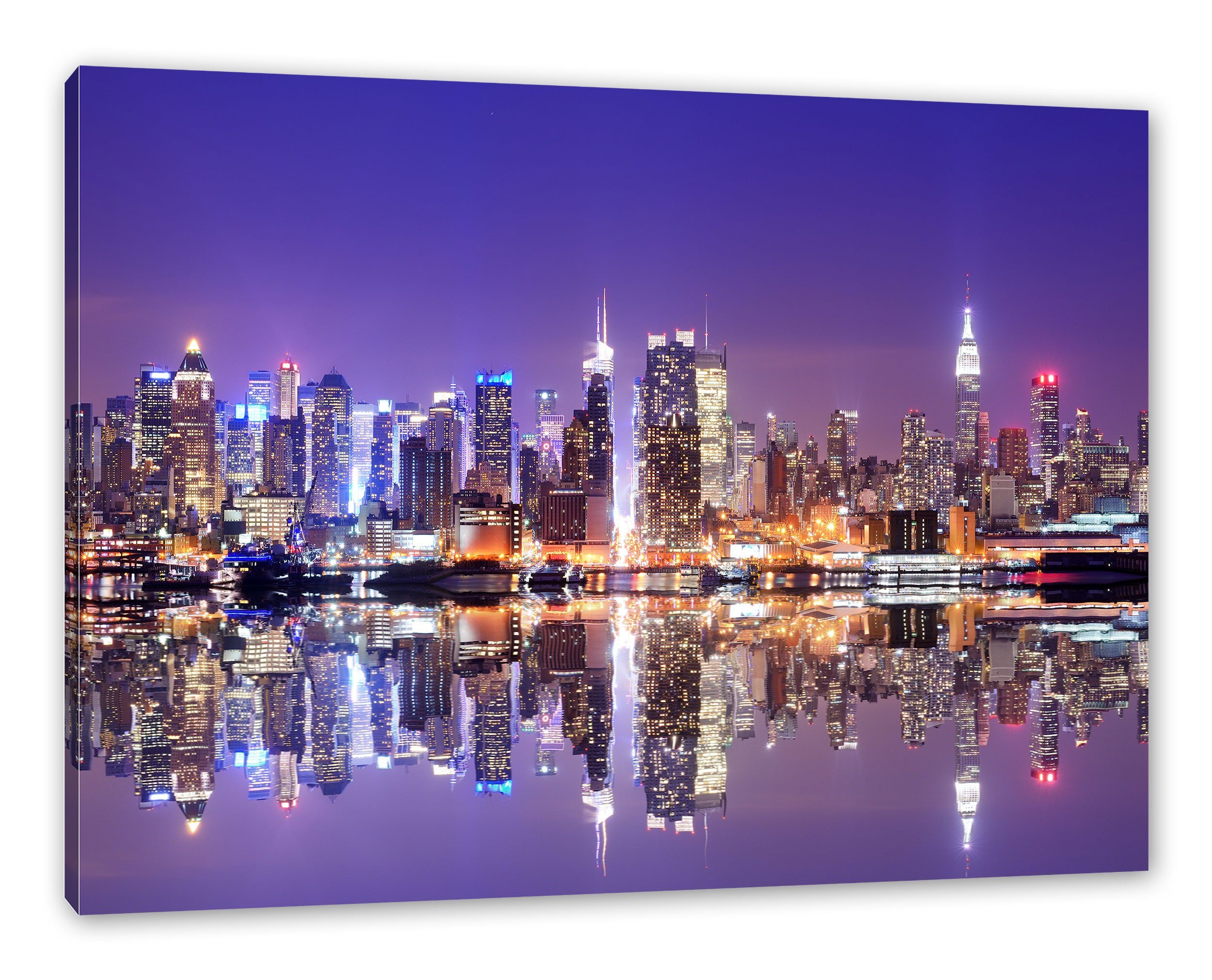 bespannt, Zackenaufhänger inkl. Pixxprint Manhattan Skyline St), fertig Manhattan Leinwandbild (1 Leinwandbild Skyline,