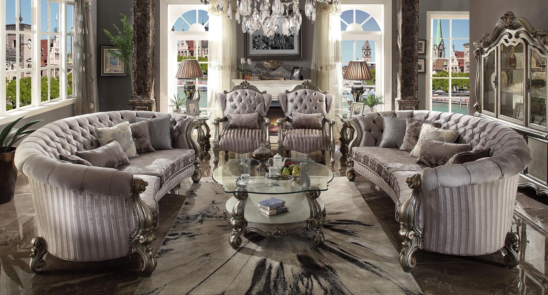 Xlmoebel Polstergarnitur Chesterfield Luxus Möbel Set 4tlg. 2x rundes Sofa + 2x Sessel, (4-tlg), Made in Europa