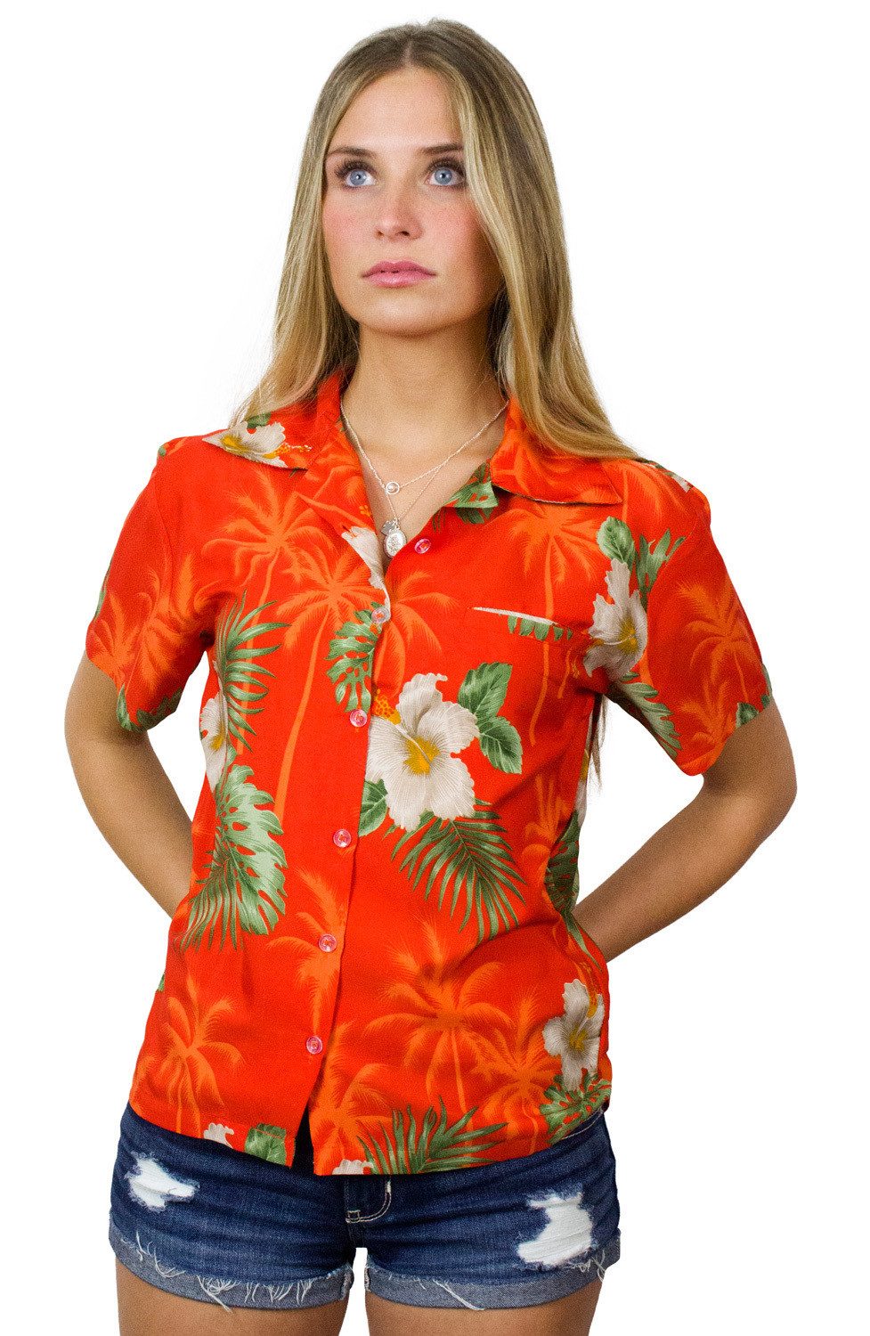King Kameha Hawaiihemd Small Flower Funky Hawaiibluse Damen Kurzarm Front-Tasche Stylish – Bild 4 von 5