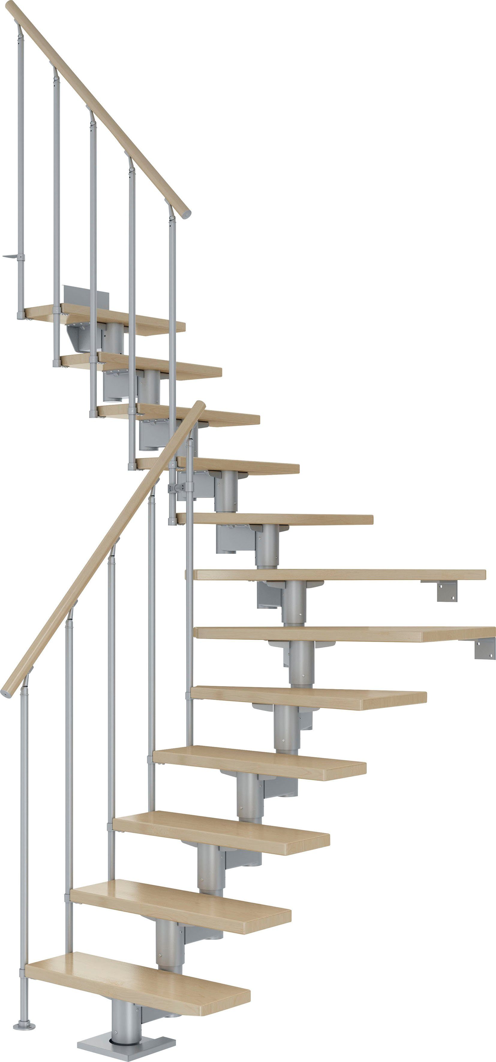 Dolle Mittelholmtreppe Cork, für Geschosshöhen bis 270 cm, Stufen offen, Ahorn/Metall