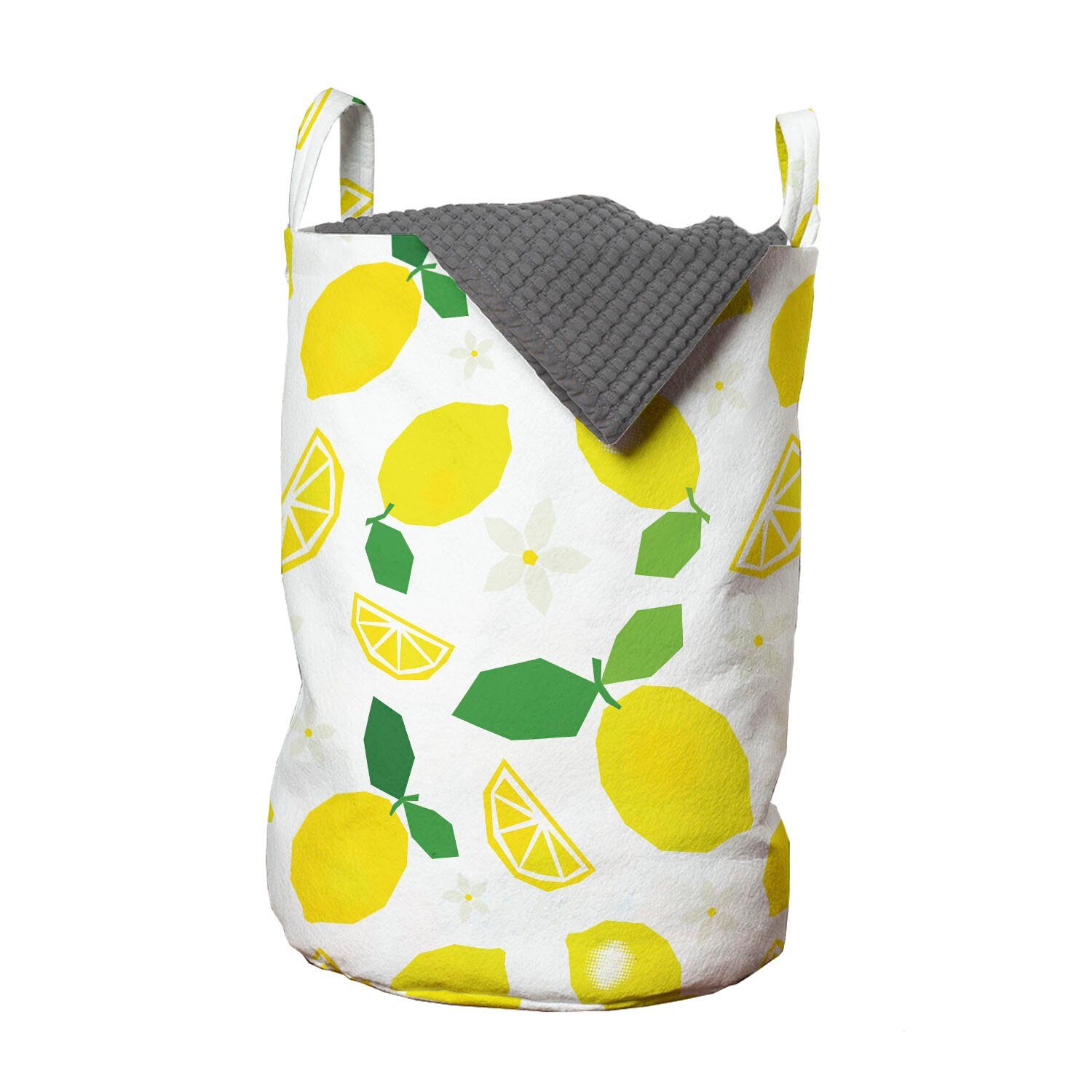 Abakuhaus Wäschesäckchen Wäschekorb mit Griffen Kordelzugverschluss für Waschsalons, Zitronen Citrus Blätter Blumen-Grafik