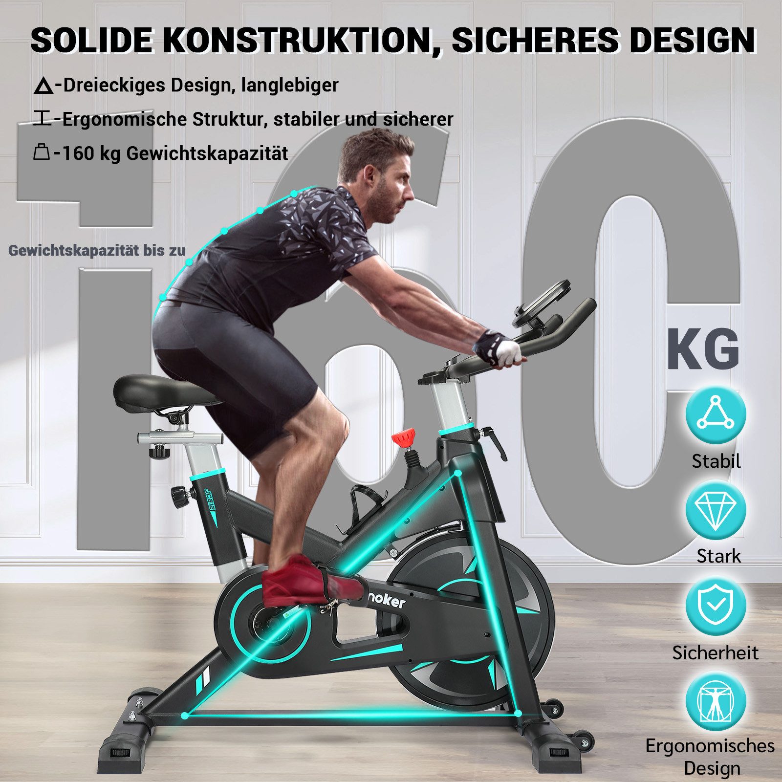 Wenoker Heimtrainer Fahrrad mit App, Magnetwiderstand Stationäres Fahrrad für Zuhause, mit Flüsterleise, Schweres Schwungrad und LCD-Monitor Bis 160KG – Bild 2 von 5
