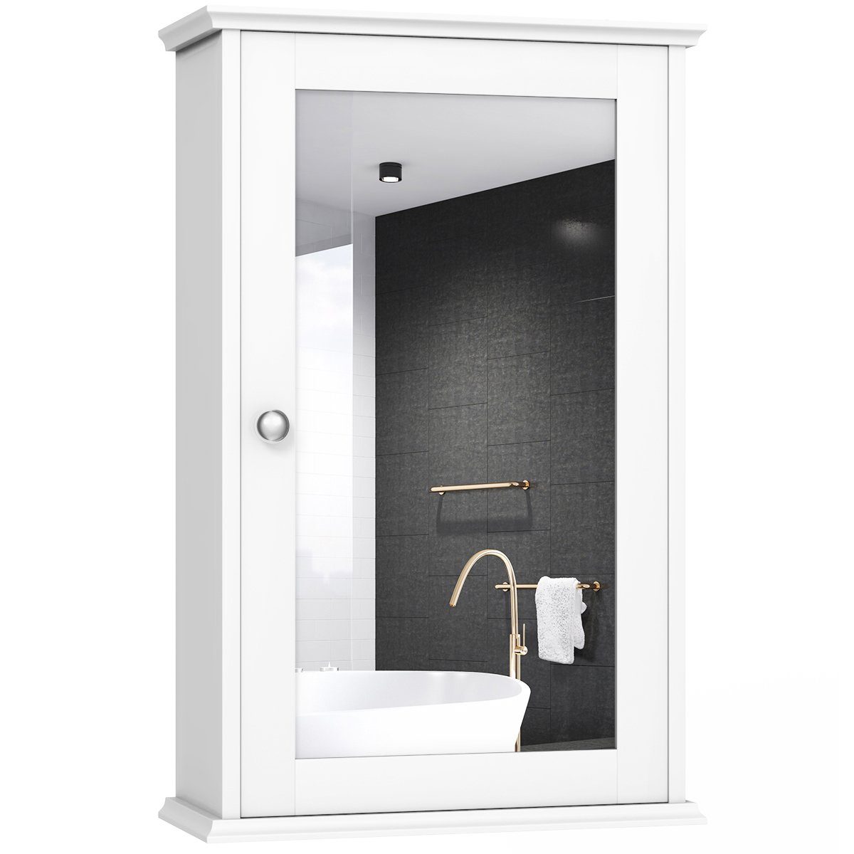COSTWAY Spiegelschrank Bad, mit Tür & Ablage, Holz, 34x15x53cm, weiß