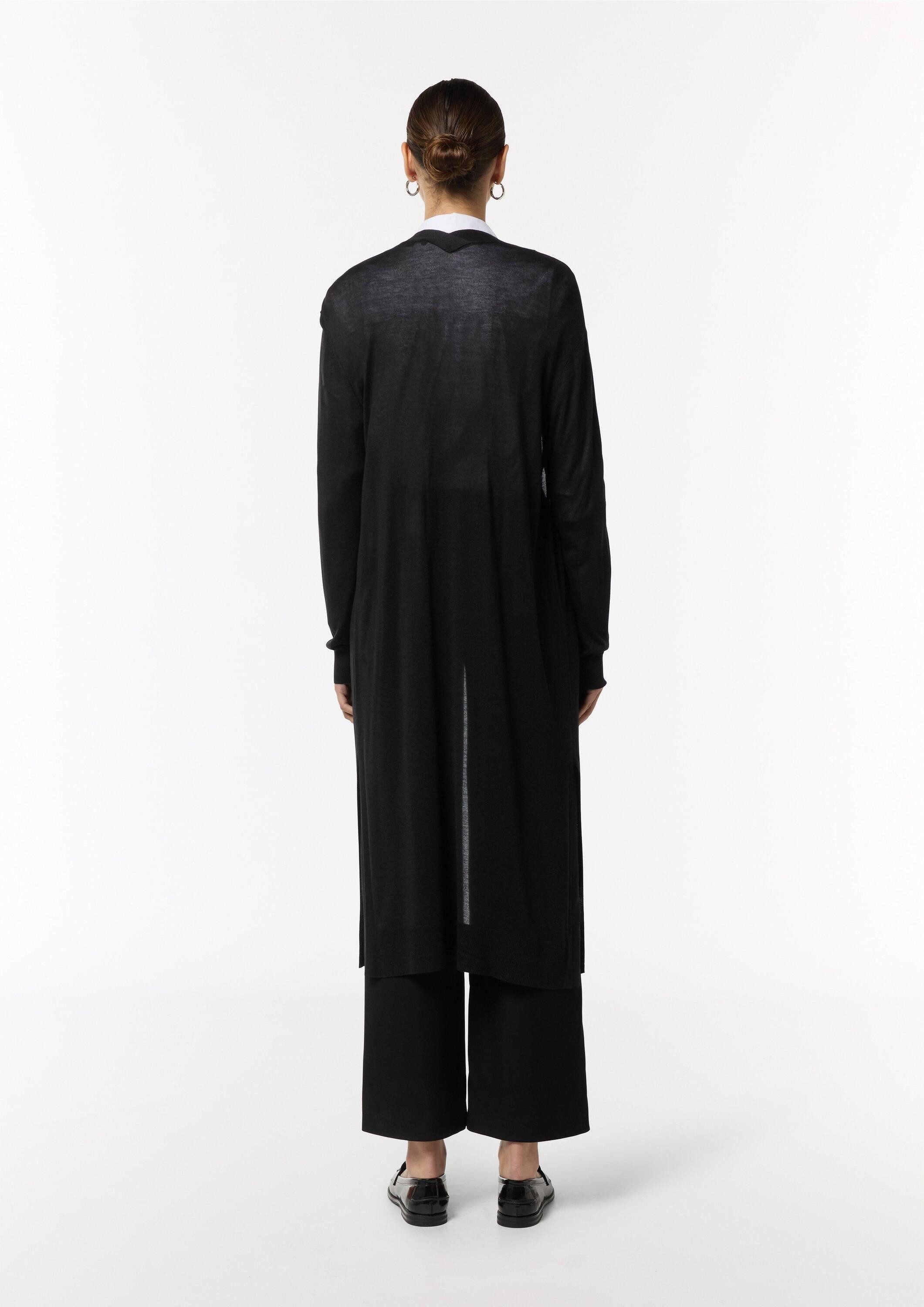 comma Cardigan Strickjacke Lange Strickjacke mit Rippbündchen und seitlich geschlitztem Saum