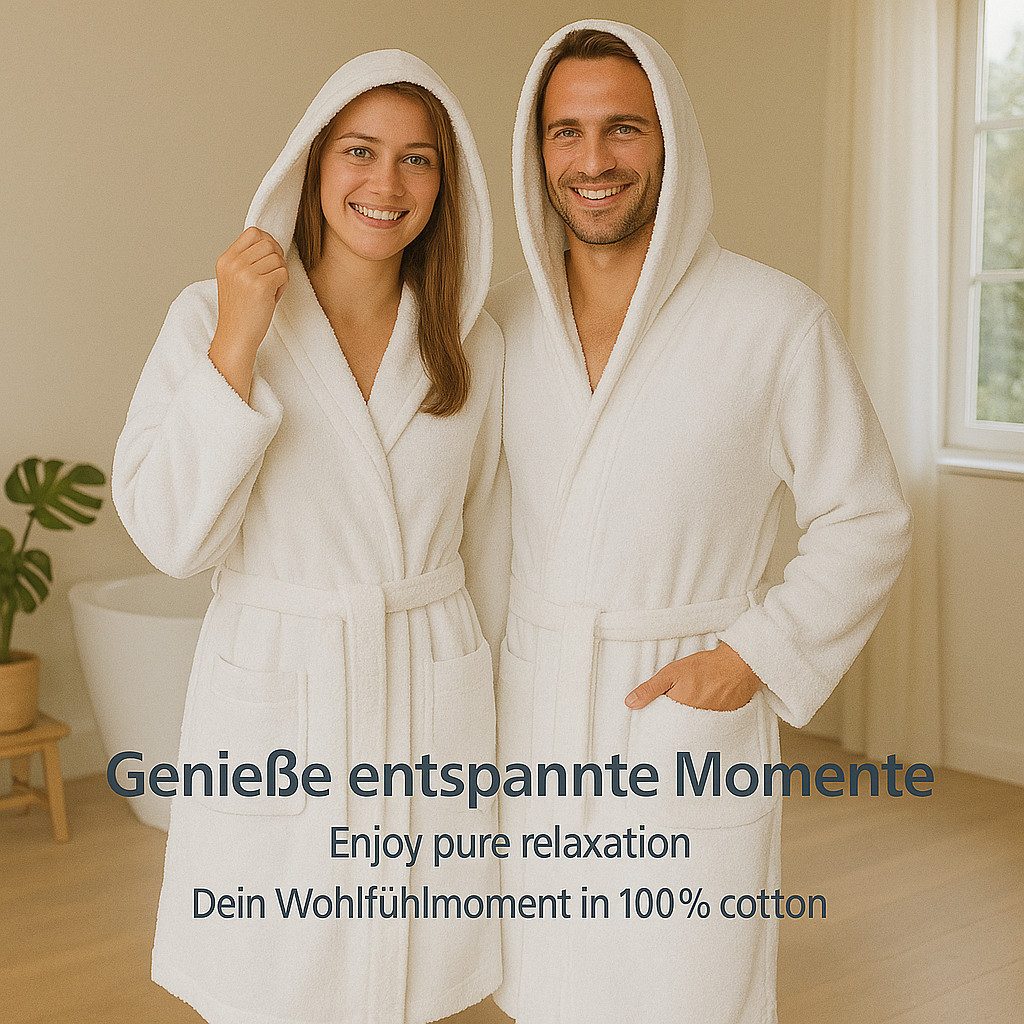 Betz Bademantel Saunamantel mit Kapuze für Herren und Damen FULDA, Wadenlang, 100% Baumwolle, Kapuze, Gürtel