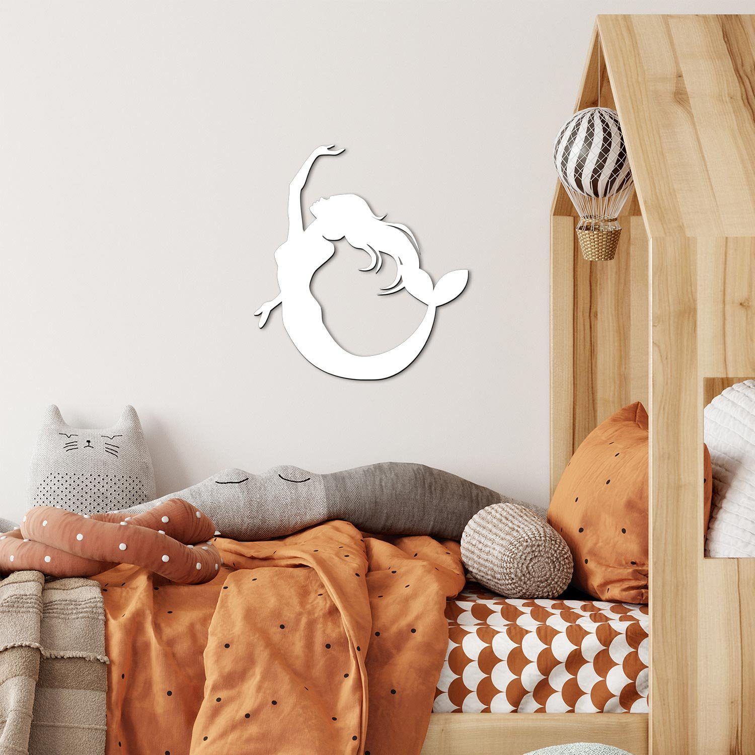 LED Lampe Meerjungfrau Holz Kinder fest Kinderzimmer, I Warmweiß LED für integriert, Wandlampe Deko Ohne Wand Rosa Namofactur Dekolicht Zugschalter/Stern,